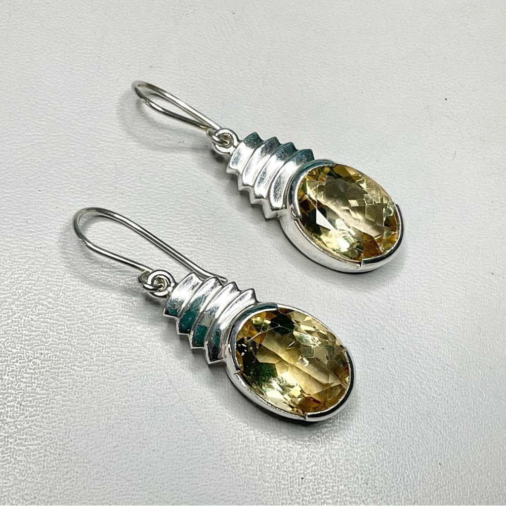 Sterling Silver Citrine Earrings Big Stones Dangle
